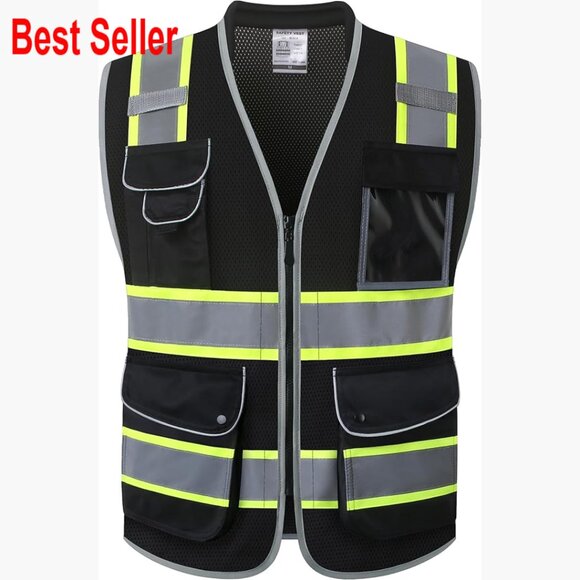 High Visibility Reflective Safety Vest with 9 Pockets Mesh Fabric